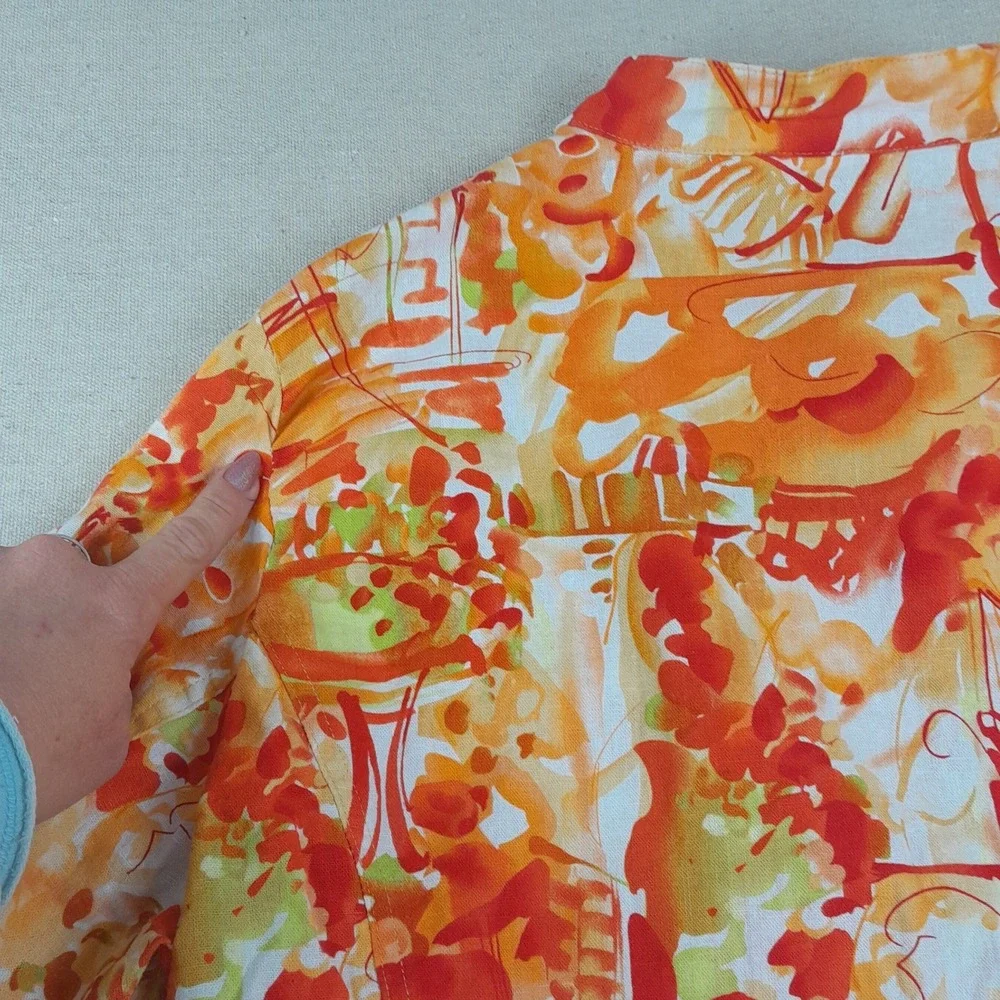 Vintage Company Collection Linen Blend Jacket Womens 14 Orange Abstract Floral